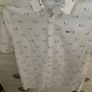Vineyard Vines White Shirt with Blue and Red Palm Print